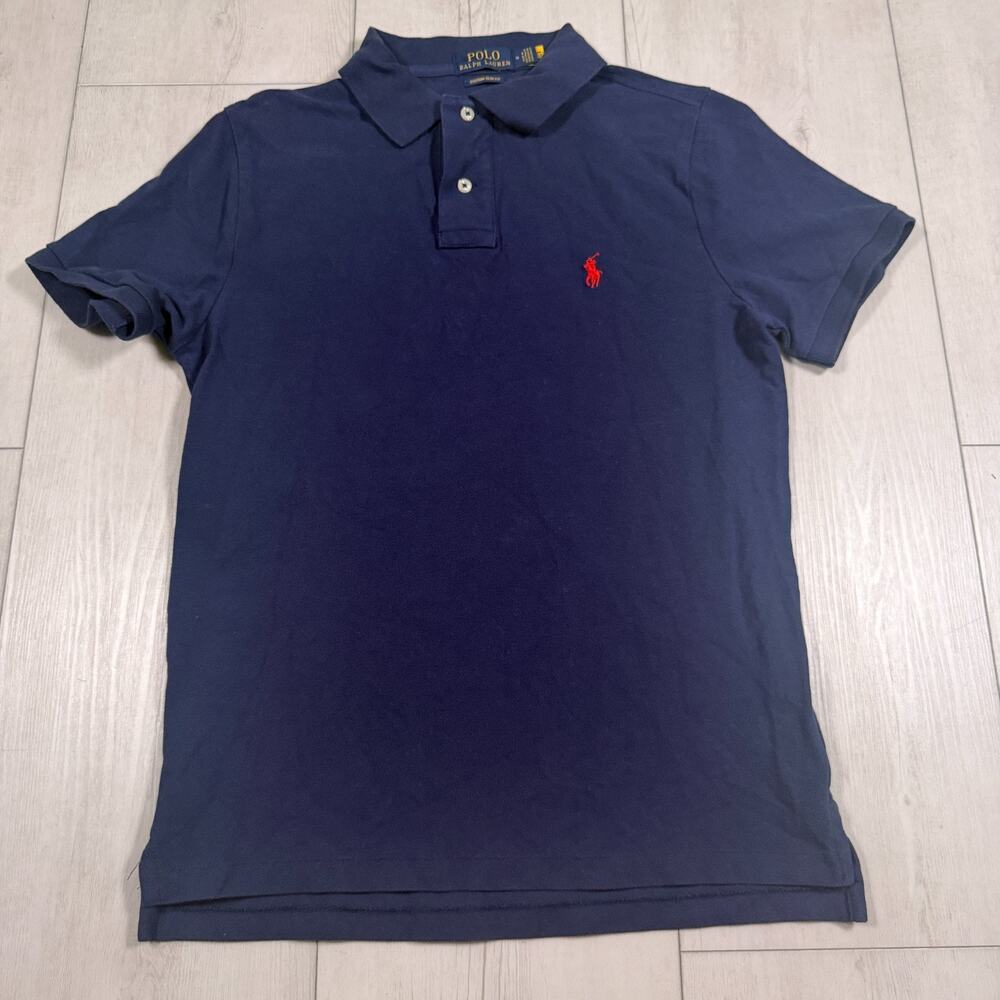 Polo Ralph Lauren Men's Blue Cotton Custom Slim Fit Polo Shirt Preppy Medium